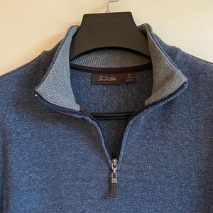 Tasso Elba Men's Heathered Blue Zip-Up Sweater XL